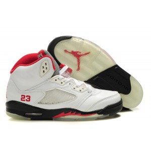 Les jordan 5 pour enfant blanc noir rouge