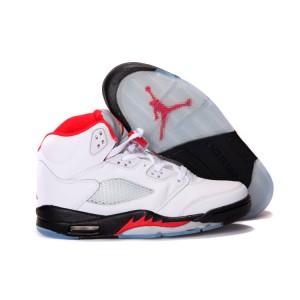 aire jordane 5 retro blanc Fire Red