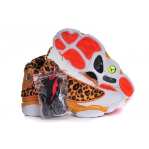 basket jordans femme 13 leopard orange blanc