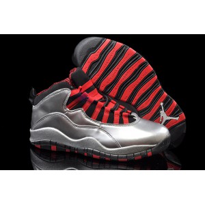 chaussures de basket jordan 10 noir rouge argent vernis