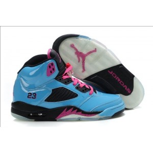 jordan femme retro 5 bleu noir rose