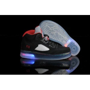 jordan fusion 5 light up noir rouge en daim